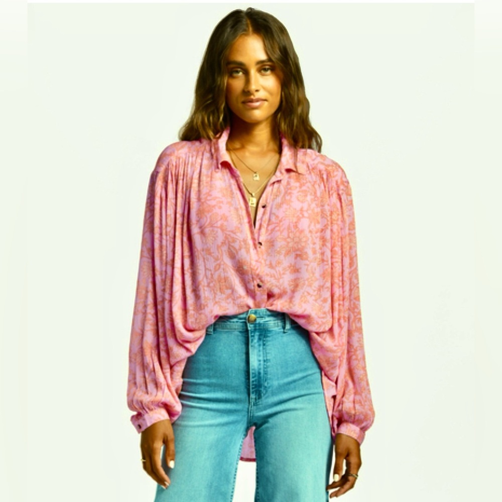 Billabong Day After Day boho crinkle long sleeve  size S/8 - pink and orange